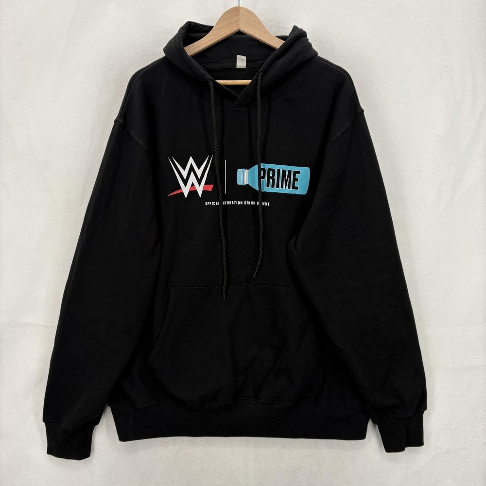 Prime WWE Hoodie Mens XL Black Fleece Pullover Sweatshirt Graphic Logo Wrestling